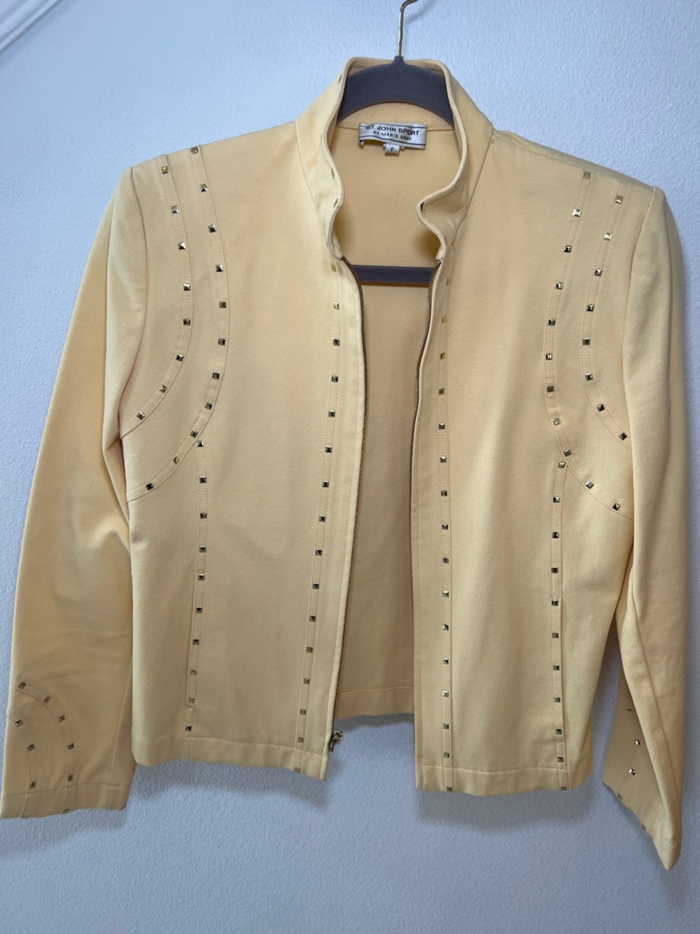 St. John Sport by Marie Gray Collection Pale Yellow Studded Knit Blazer- Petite